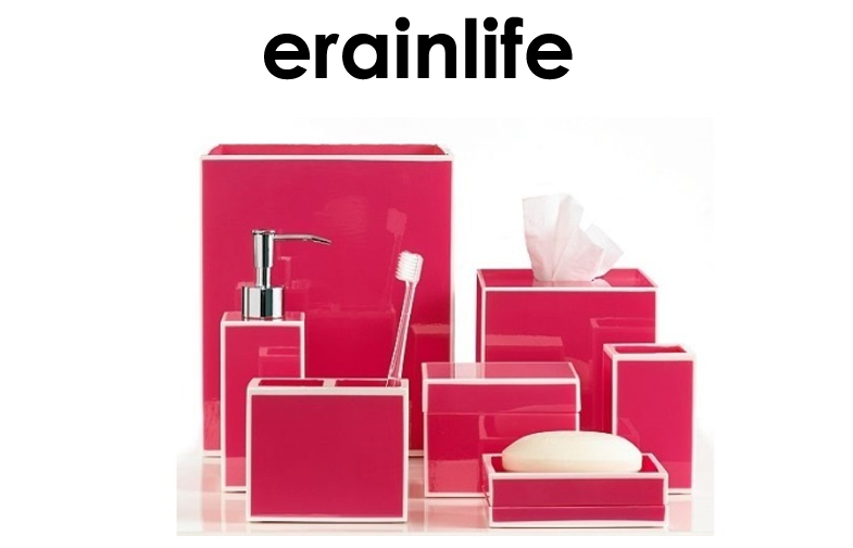 Double Wall Pink Resin Bathroom Accessory Set with Lacquer Finish Tumbler