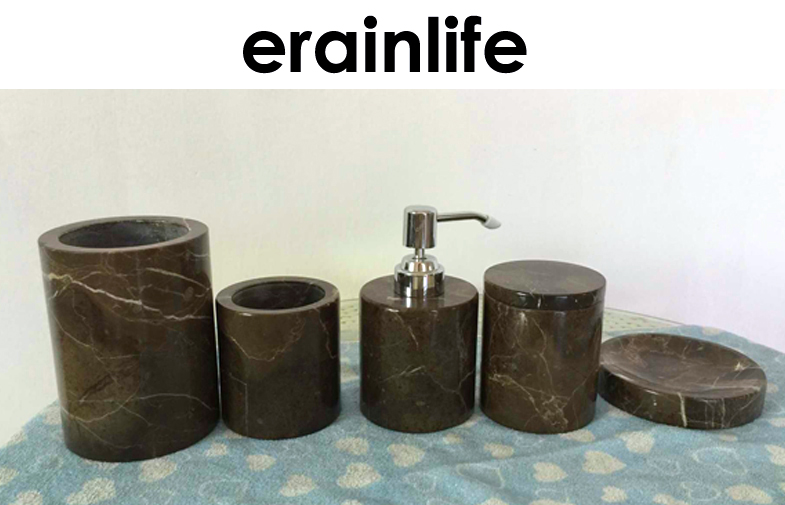 Luxury Natural Texture Marble Bath Accessory Set With Cotton Box